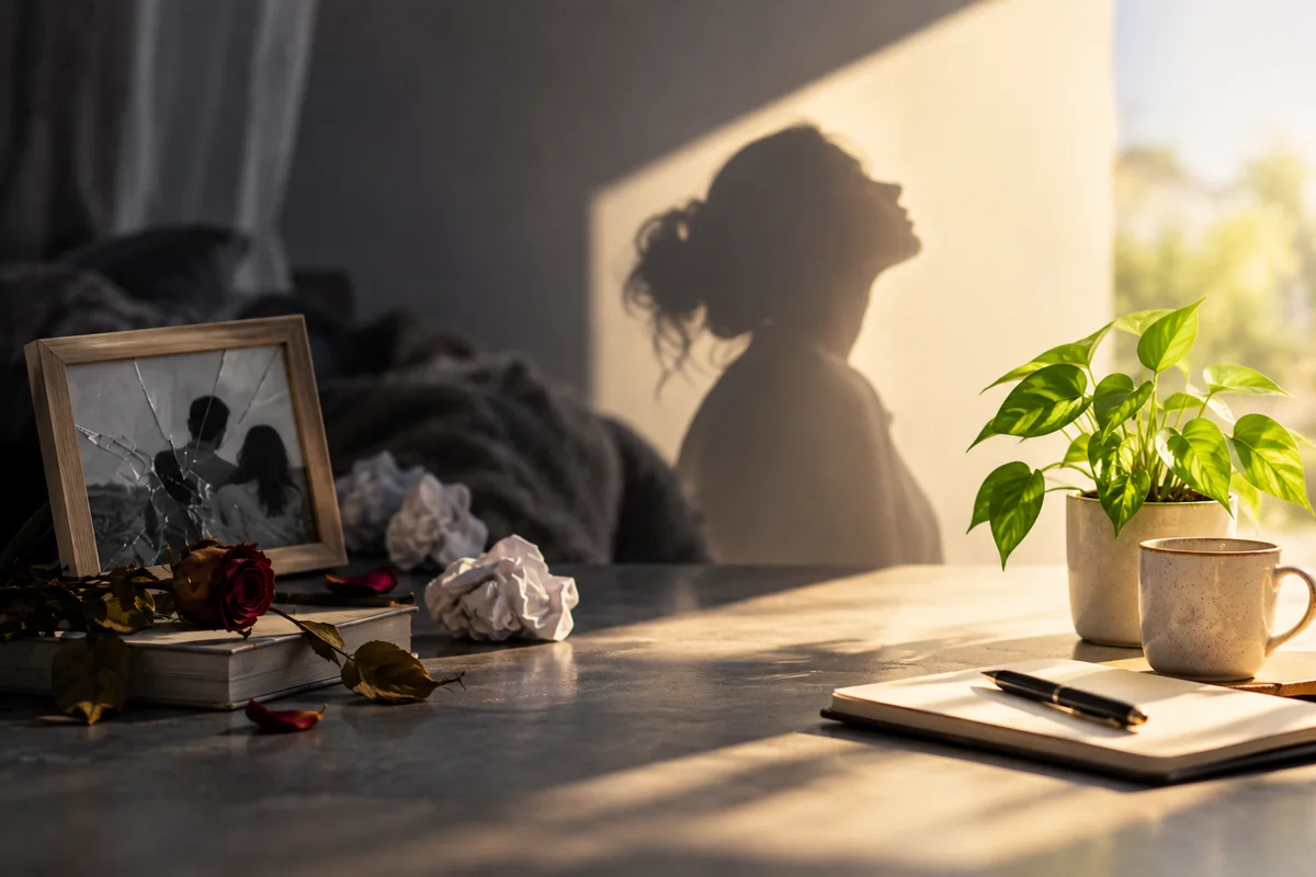 A person sitting quietly by a window as seasons change outside, suggesting that healing takes more than the passing of time