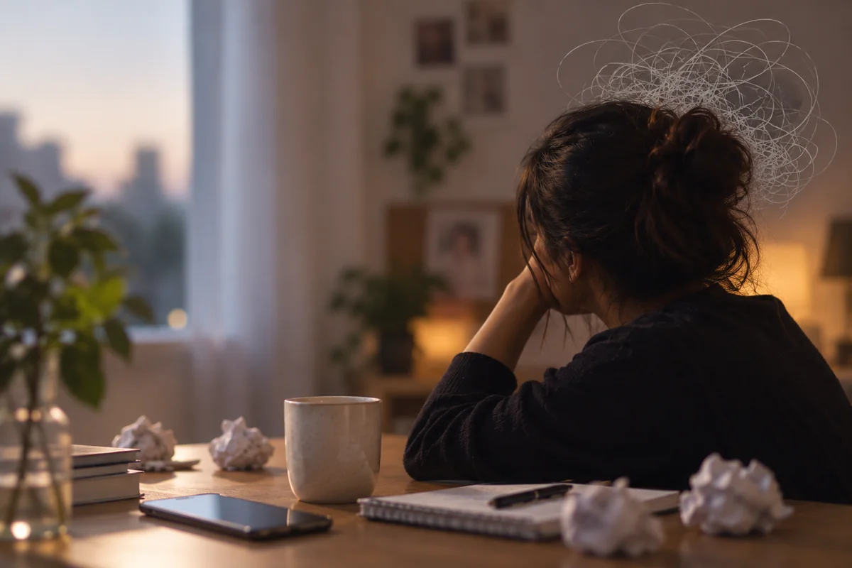 A person mid-vent, talking heatedly with clenched hands, while a thought bubble shows the anger growing larger rather than smaller